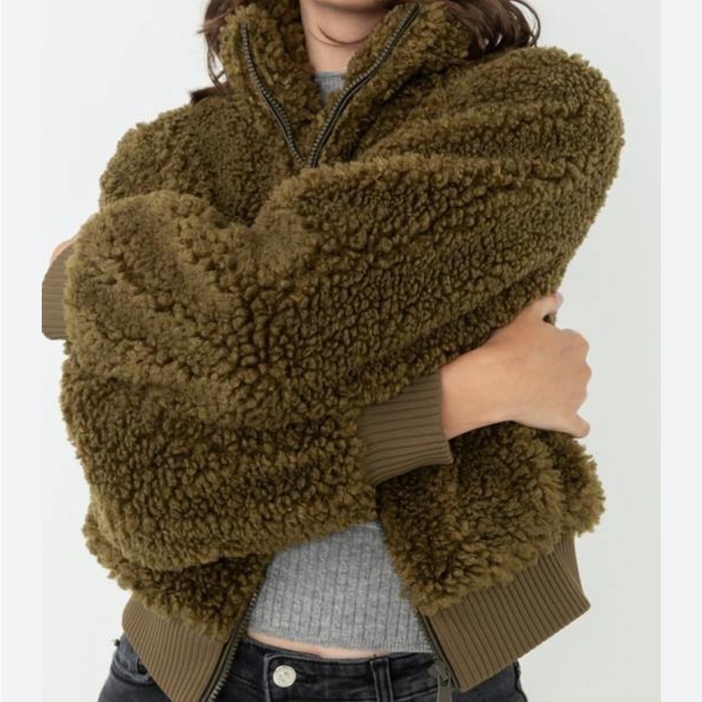 Love Tree Olive Teddy Jacket